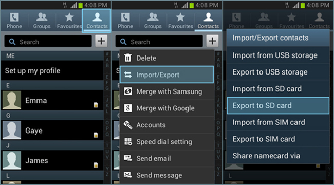 export contacts to sd card