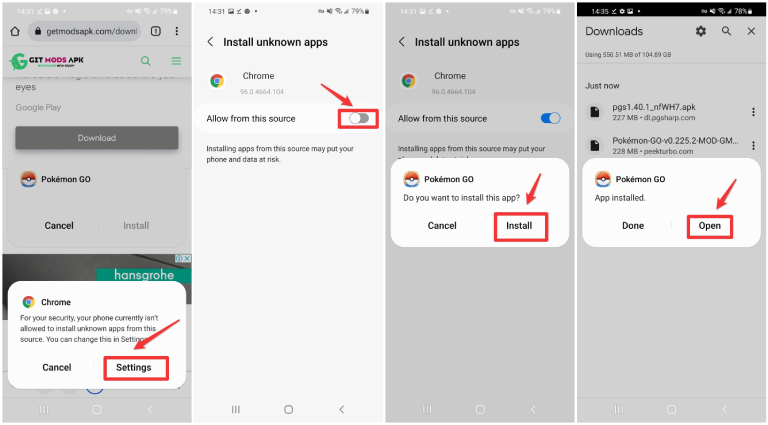 allow google chrome to install pokemon go mod-apk