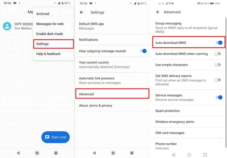 android messages tap to download not working