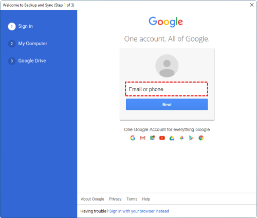 backup sync login