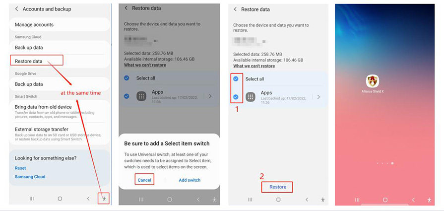 How to Backup Alliance Shield X app in Samsung Account