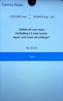 confirm the factory reset