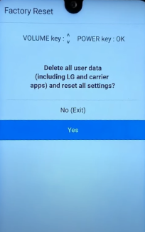 音量キーで「YES」を選択する
