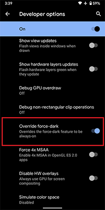 dark mode on snapchat android- force dark developer mode