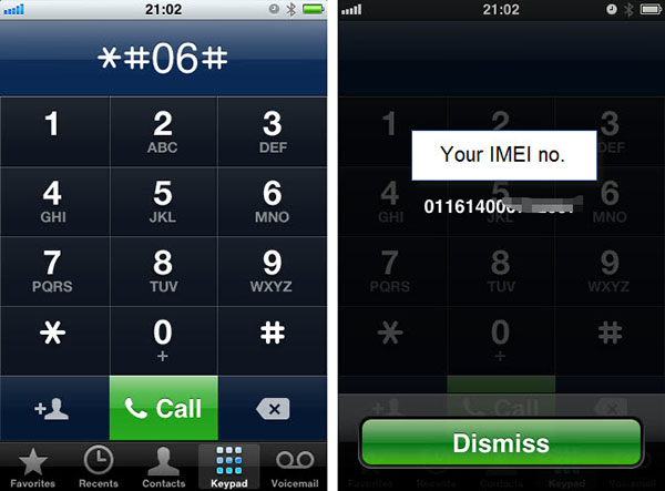 use dialer codes to find imei number