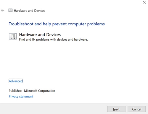 Fix SSD Not Showing Up by Using Hardware & Devices Troubleshooter