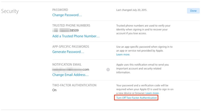 Question No Option To Turn Off Two Factor Authentication Apple