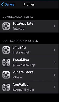 downloaded profile of tutuapp which is a tool to download apps without apple id