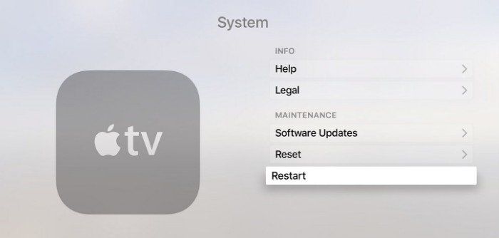 перезапустить Apple TV