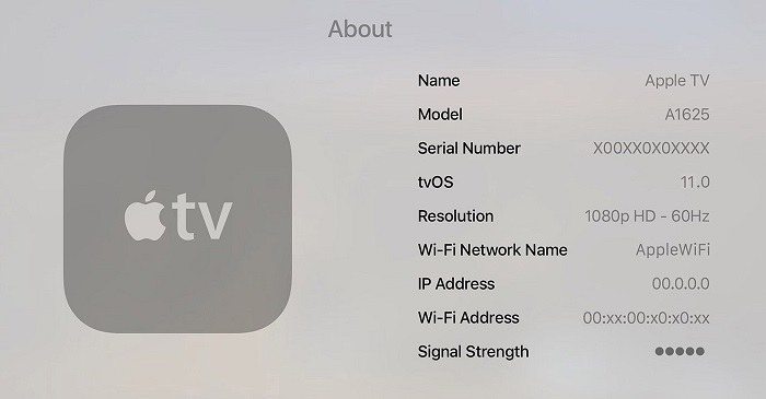 view apple tv wifi address