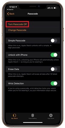 Turn passcode off 2025 greyed out apple watch