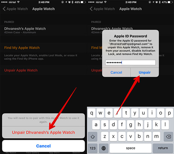 unpair apple watch