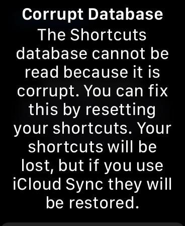 apple watchos 7 beta shortcuts database crash