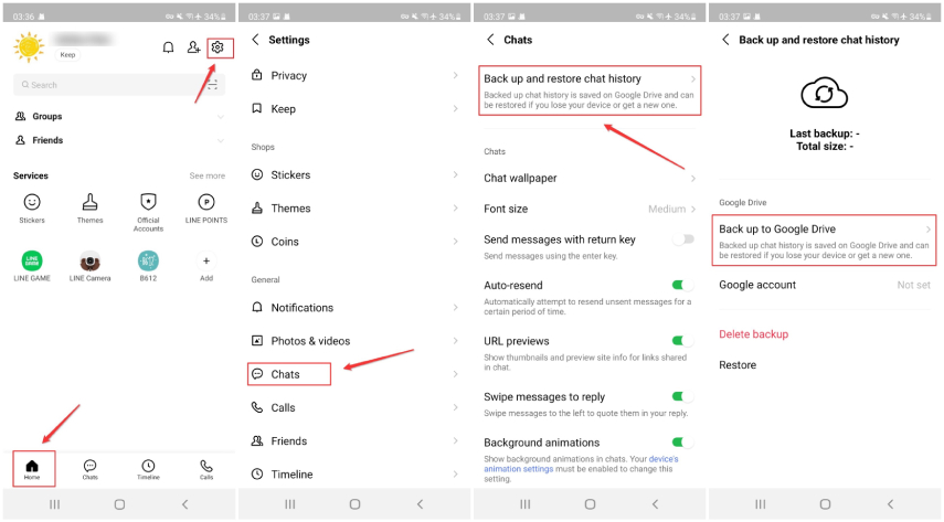 backup line chat android to google drive