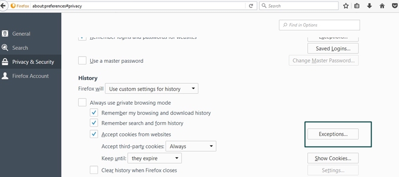 block facebook website firefox