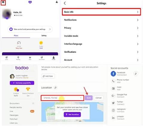 how to change location on badoo website