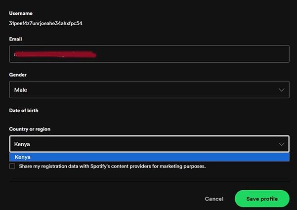 change spotify country free account change location