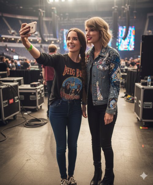 AI生成與明星後台自拍合成圖範例