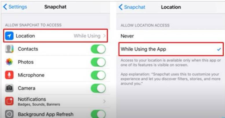 activer la localisation pour snapchat sur iOS