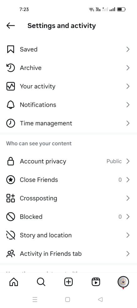 Instagram Settings Tab