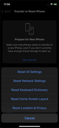 reset location and privacy