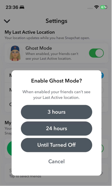 pause Snapchat location ghost mode