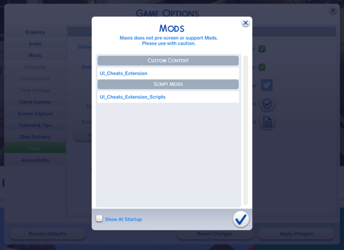 UI Cheats Sims 4 工具示意圖