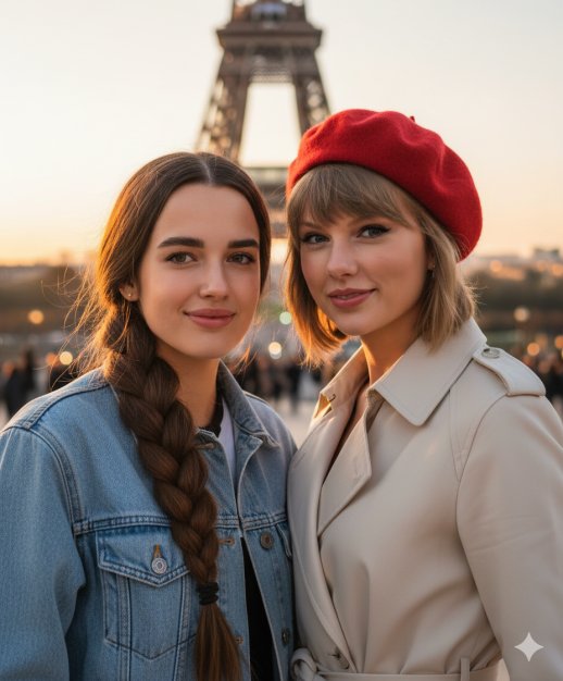 AI製作艾菲爾鐵塔與明星自拍合成圖