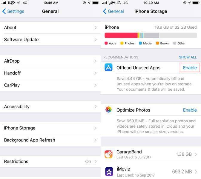 offload apps on iPhone