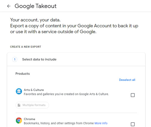 export on google takeout
