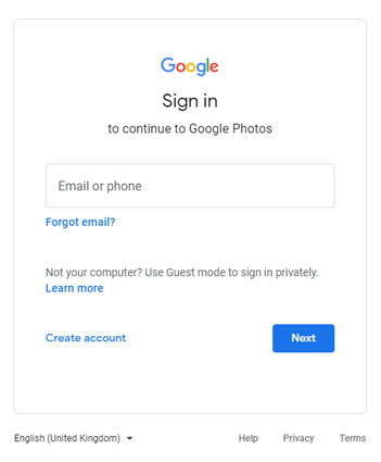 sign in google photos