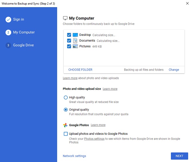move google drive folder backup and sync