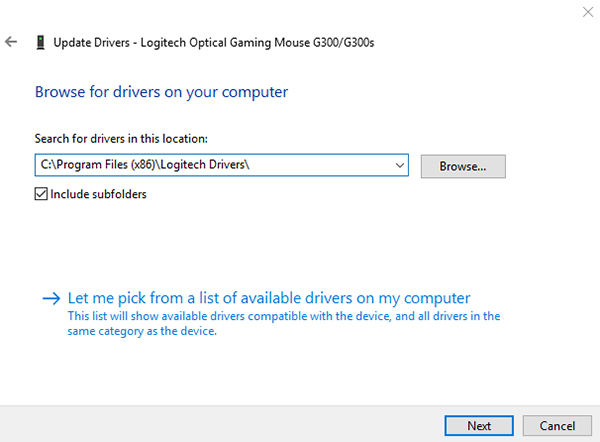 select drivers folder