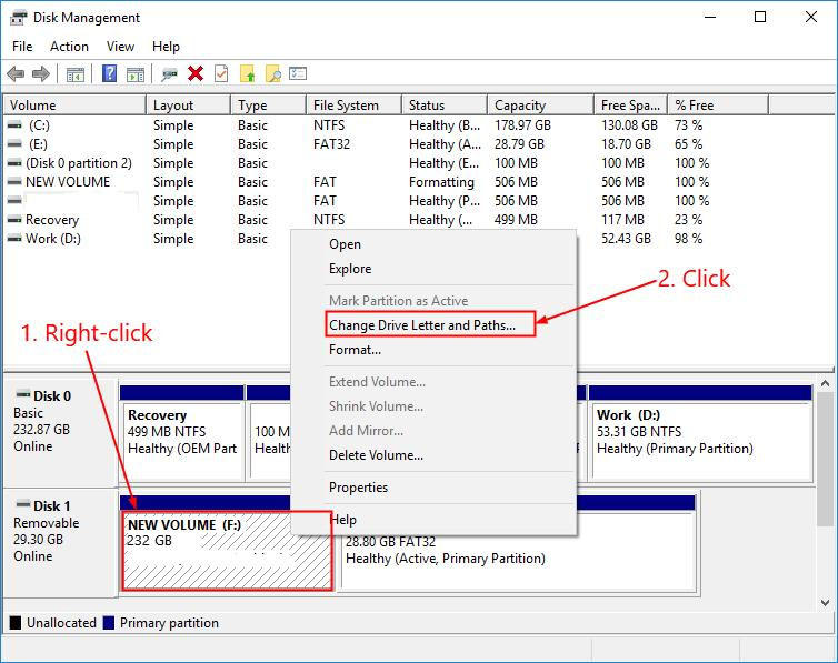 change drive letter parameter is incorrect