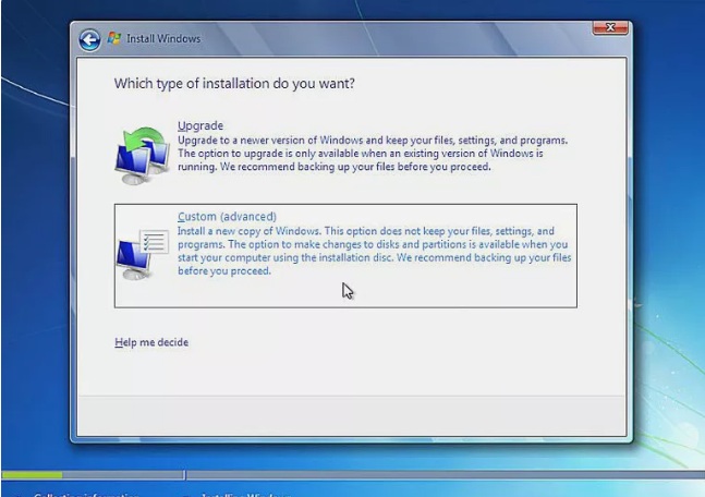 choose custom installation