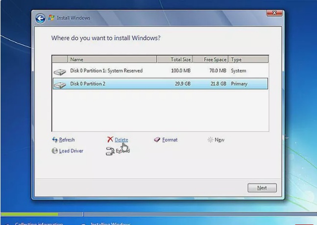 delete partitions windows 7