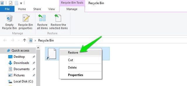 recover from recycle bin