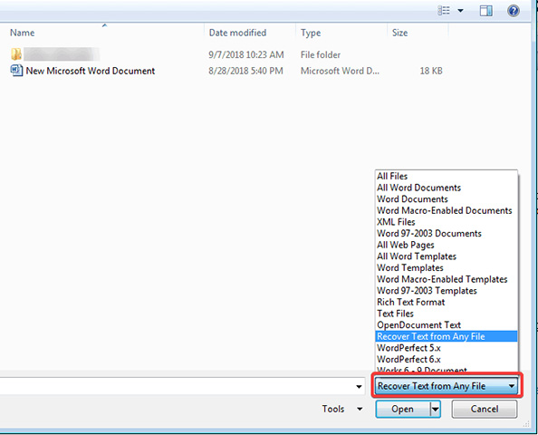 recover text from any file