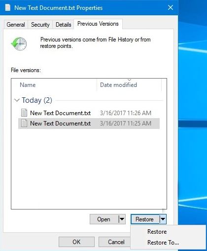 restore windows 10 files