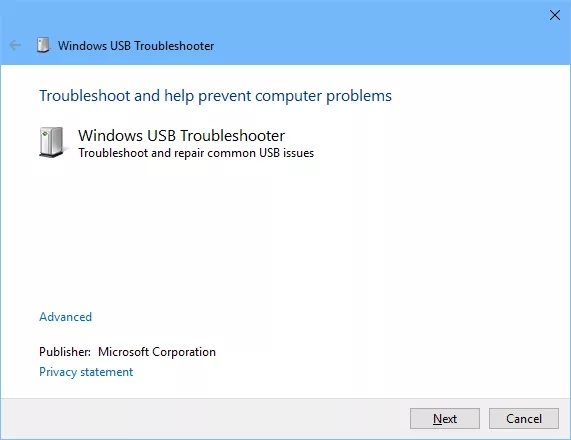 windows usb troubleshooter