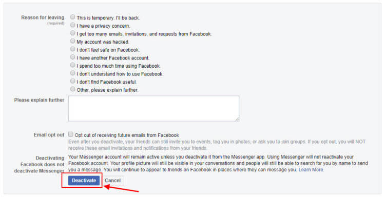 how to deactivate facebook messenger