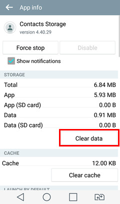 clear contacts data and cache