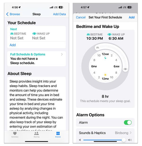 adjust sleep schedule settings