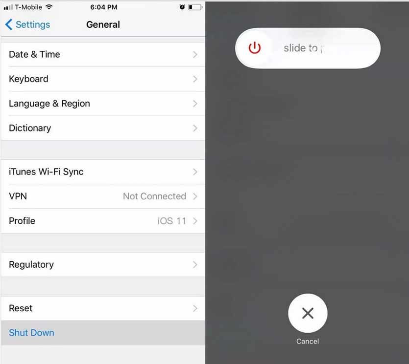 shut down iphone x