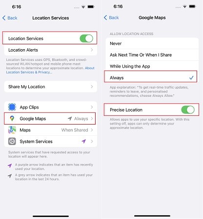 google maps not sharing location - turn on location services