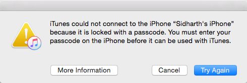 itunes won't connect to passcode locked iphone