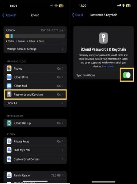 passwords and keychains and sysnc this iPhone
