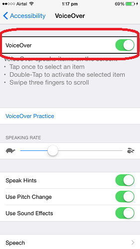 iphone voiceover shortcut