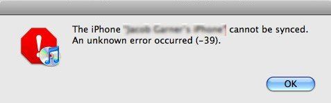 itunes error 39