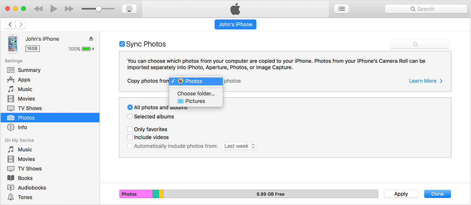 manually sync photos